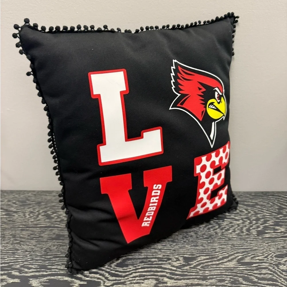 Illinois State Redbirds LOVE Square Decorative Throw Pillow Black Red